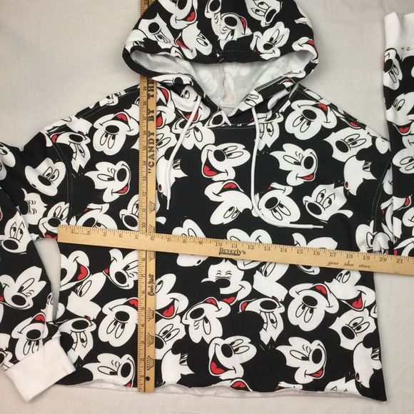 Disney Mickey Mouse Hoodie Cut Cropped Junior's size medium All Over Print NWOT - Picture 5 of 7
